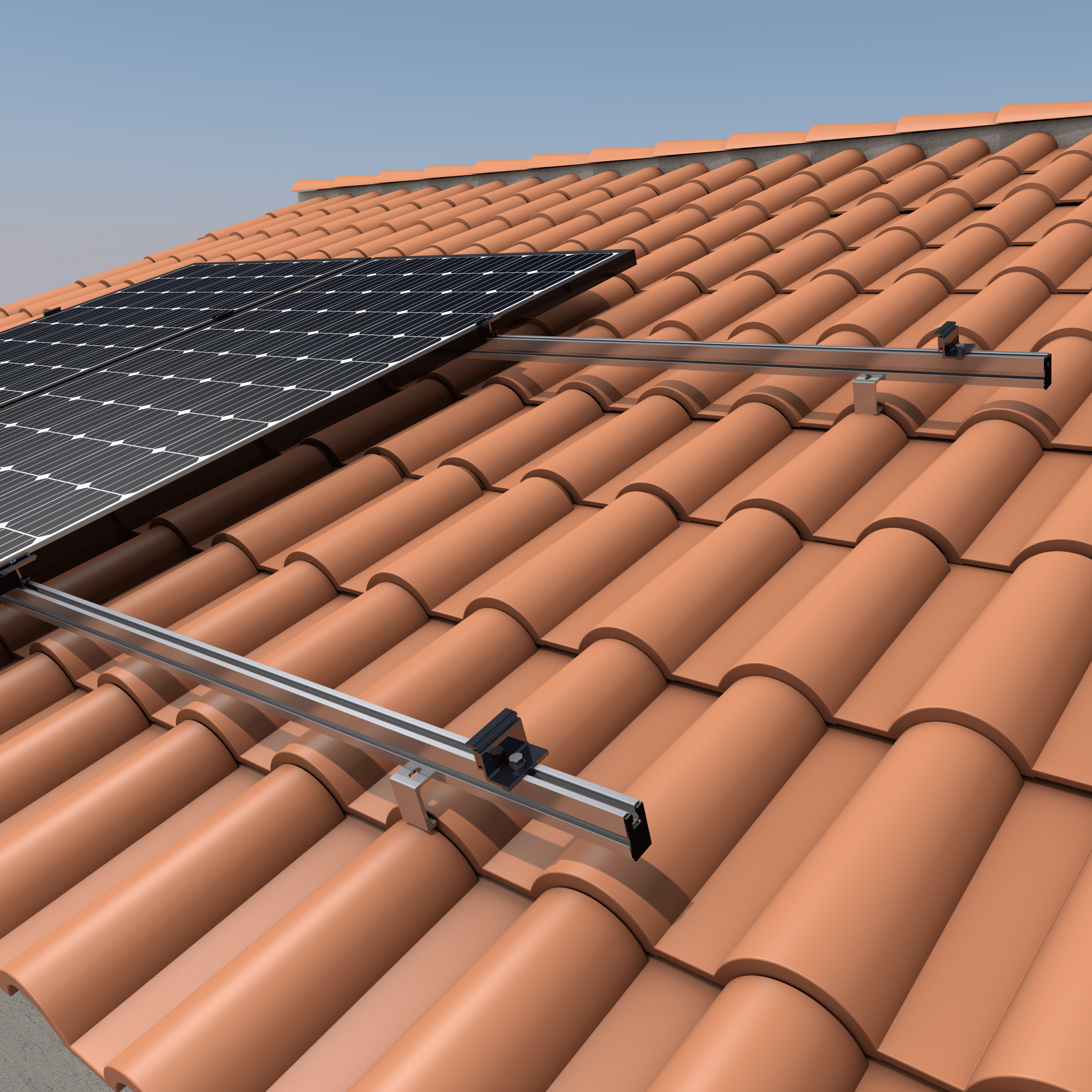 Kit de Fixation 2 panneaux solaires pour toit en tuile sur 2